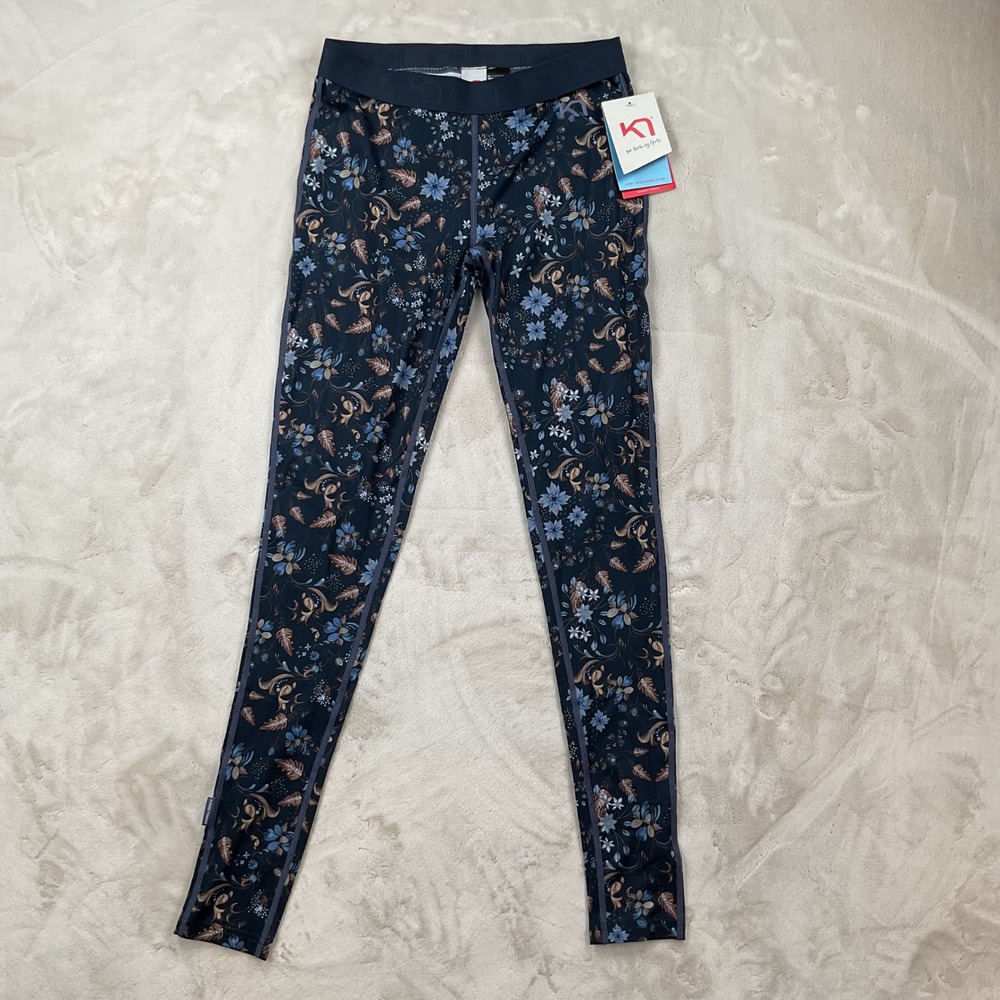 Kari Traa Kori Baselayer Leggings Navy Blue Floral UPF 40+ Womens Medium NWT